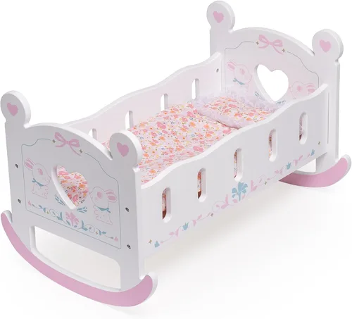 ROBUD Cuna de Madera para Muñecas de Bebé, Juguetes de Cama para Muñecas de Bebé, para Muñecas de Hasta 18 Pulgadas, Accesorios para Muñecas - con