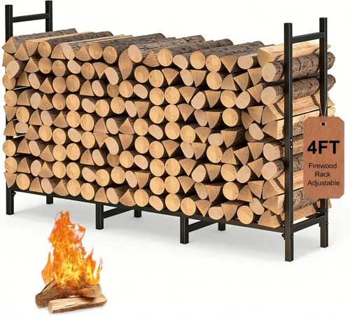 Miniatura 8 de Soporte de leña para interiores y exteriores de 5.3 pies para almacenamiento de leña para chimenea, soporte ajustable para apilar troncos de fuego