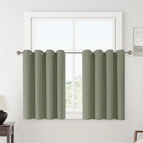 Miniatura 46 de ChrisDowa Cortinas 100% Opacas de Abedul Sólido de 45 Pulgadas de Largo, 2 Paneles para Dormitorio y Sala de Estar, Estilo Granja Oscurecedoras