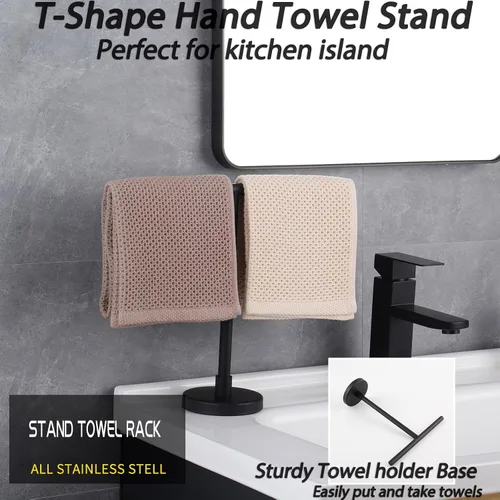 Miniatura 2 de GERZWY Moderno soporte de toalla de mano estante de árbol independiente SUS 304 acero inoxidable encimera toalla anillo, negro mate DZY06-BK
