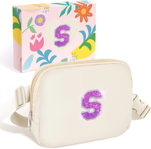 COSHAYSOO Riñonera de cintura pequeña con parche de letra inicial ajustable para mujeres, adolescentes, niñas, viajes, gimnasio, senderismo, bolso