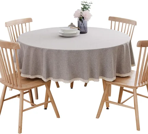 Mantel redondo con borla de encaje, impermeable, lavable, para comedor, cocina, bufé, fiesta, decoración de mesa, color gris, 55 pulgadas