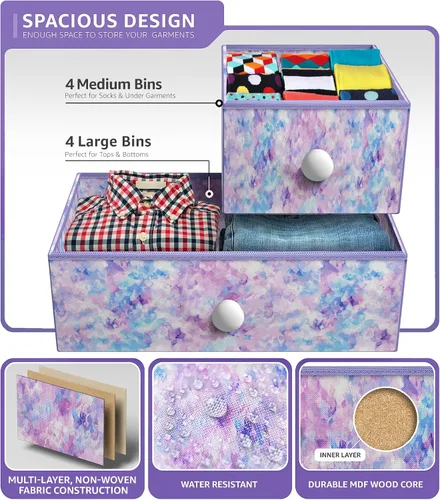 Miniatura 5 de Sorbus Cómoda de tela para dormitorio de niños, cómoda de 8 cajones, torre de almacenamiento, organizador de ropa, para armario, para sala
