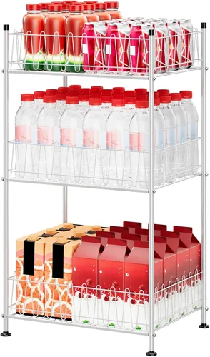 Miniatura 11 de Organizador de botellas de agua de 3 niveles para botellas de agua, estante de almacenamiento de metal para bebidas y refrescos, soporte para Negro