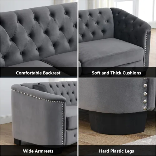 Miniatura 5 de mikibama Juego de sofá de terciopelo Chesterfield de lujo de 2 piezas para sala de estar, muebles de decoración moderna, sofá seccional, sofá de 3