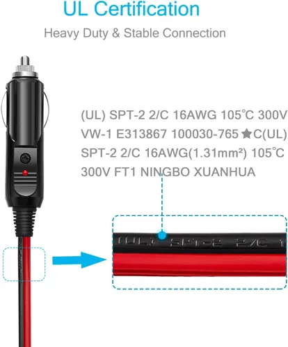 Miniatura 4 de Chanzon 6 pies/3 pies UL listado 12V/24V 15A macho a macho enchufe para encendedor de cigarrillos, cable cargador resistente con protección LED y 6