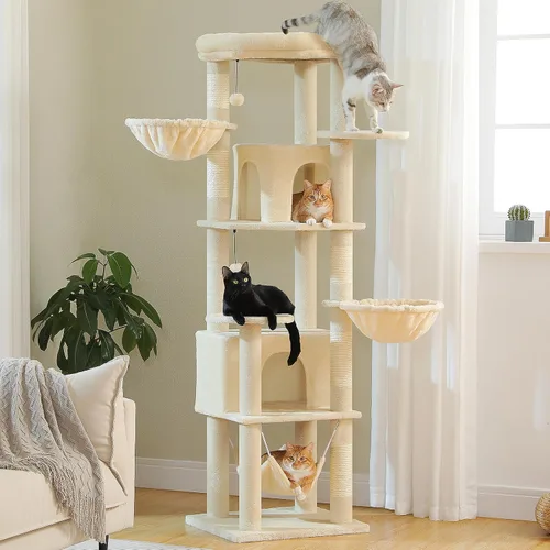 Miniatura 16 de MUTTROS Árbol para gatos de interior, torre para gatos de varios niveles de 44.5 pulgadas con hamaca grande de marco de metal, condominio para gatos