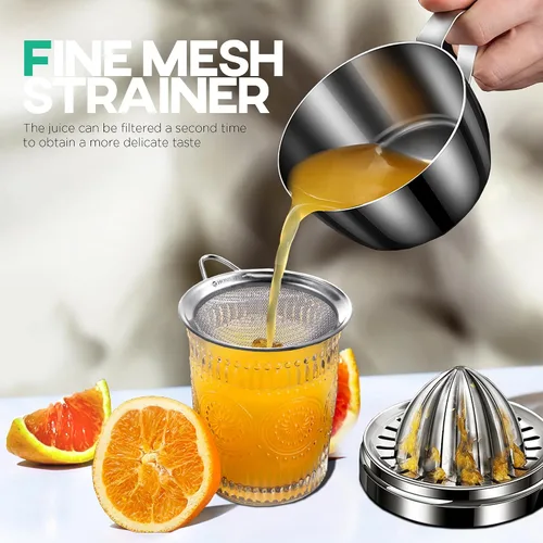 Miniatura 4 de Homestia Exprimidor manual de cítricos de acero inoxidable – Exprimidor de toronja de naranja limón con 2 conos desmontables, cuenco de 14 onzas