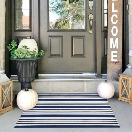 Miniatura 37 de IOHOUZE Alfombra Rayada Gris y Blanca - 27.5" X 43" Tapetes para Puerta Delantera al Aire Libre, Alfombra Lavable para Decoración de Porche