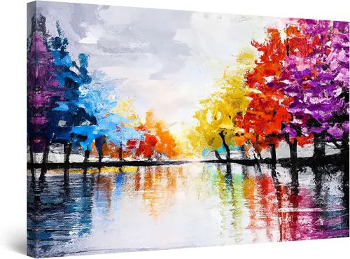 Miniatura 43 de Startonight Lienzo decorativo abstracto para pared, pintura del árbol de la vida amarillo, impresión grande estirada, moderna para dormitorio o sala