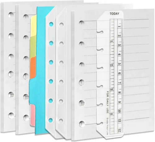 Miniatura 12 de DY.2ten Juego de cuadernos recargables, paquete de 3 papeles de repuesto forrados, bolsillos transparentes con cremallera, divisores, pestañas