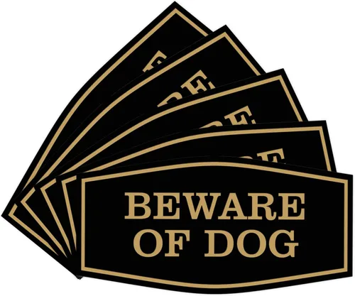 All Quality Fancy Beware of Dog - Letrero de pared o puerta | Material duradero | Señales de seguridad para el hogar | Fácil de instalar Negro/Oro