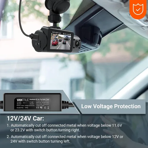 Miniatura 3 de Kit de cable duro USB-C Vantrue de 11.5 pies (12V–24V a 5V) con funcionalidad de accesorio, protección de bajo voltaje para N4(S)/N4