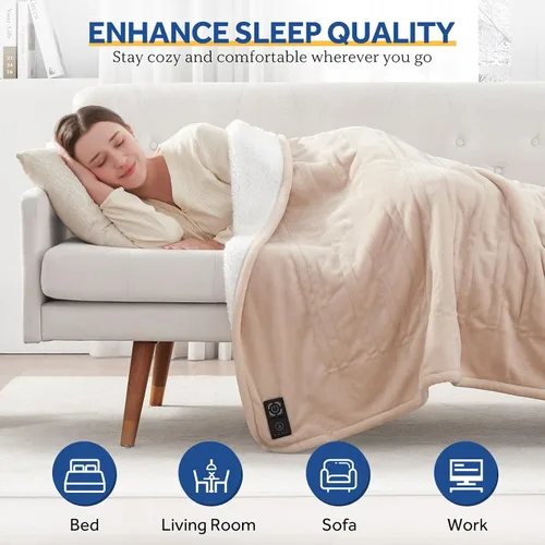 Miniatura 5 de Sealy Manta Térmica Tipo Throw con Controlador de Botón Integrado, Manta Eléctrica Reversible de Franela a Sherpa con 2-10 Horas de Apagado