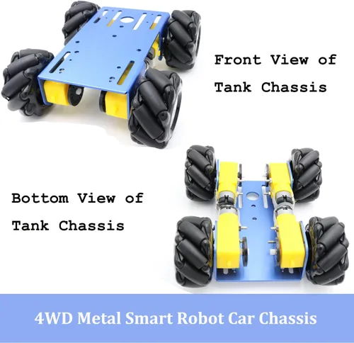 Miniatura 7 de Chasis de automóvil inteligente de metal 4WD, MC100 Control remoto Omnidireccional Rueda Robot Plataforma Kit de automóvil con rueda Mecanum de Azul