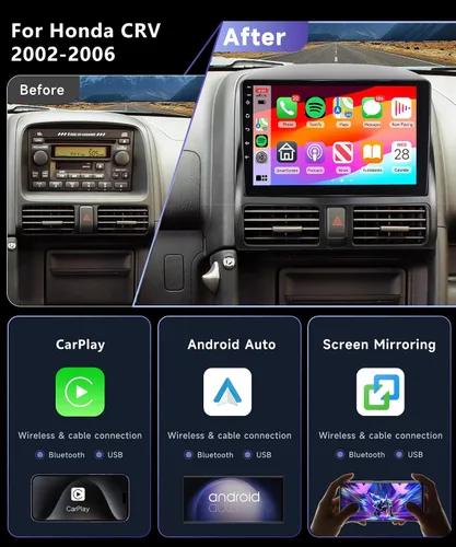 Miniatura 2 de Radio de coche 8Core 4G 64G para Honda CRV 2002-2006 estéreo con pantalla táctil de 9 pulgadas 1280 x 720P, Bluetooth 5.0/WiFi/Carplay