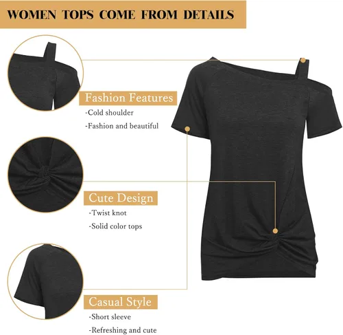 Miniatura 5 de Temofon - Camisetas de mujer, sin hombros, camiseta de verano informal, de manga corta, con diseño de nudo trasero y hombros desnudos, tallas S a 2XL