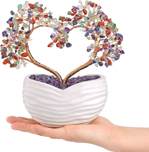 Miniatura 8 de GEHECRST Árbol de cristal de curación de 7 chakras en forma de corazón, cristal de piedra preciosa, bonsái del árbol del dinero, ornamento
