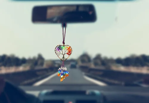 Miniatura 5 de Hecho a mano con piedras de chakras del árbol de la vida, accesorios colgantes para espejo de automóvil, para mujeres y hombres, 7 chakras