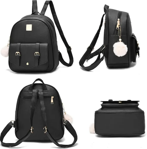 Miniatura 2 de Fahsion - Juego de 3 piezas de mochila de cuero para mujer, mochila para mujer, bolsa de libros para adolescentes y niñas