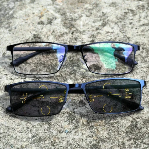 Miniatura 8 de Gafas de lectura con marco de metal de enfoque múltiple fotocromático progresivo para hombre de moda
