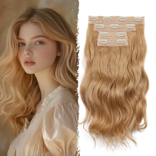 Miniatura 31 de 4 extensiones de cabello sintético con clip, extensiones de cabello rizado de 20 pulgadas de largo con clip (color: marrón medio)