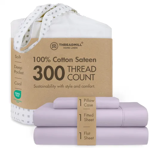 Miniatura 16 de Threadmill Sábanas 100% Algodón para Cama Tamaño King Juego de Sábanas de 4 Piezas para Cama King Suave, Transpirable y Ligero Satén de Damasco