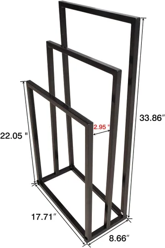 Miniatura 7 de Toalleros de metal, 3 barras para baño, estante de secado independiente, organizador de almacenamiento de 3 niveles, soporte para paños (negro)
