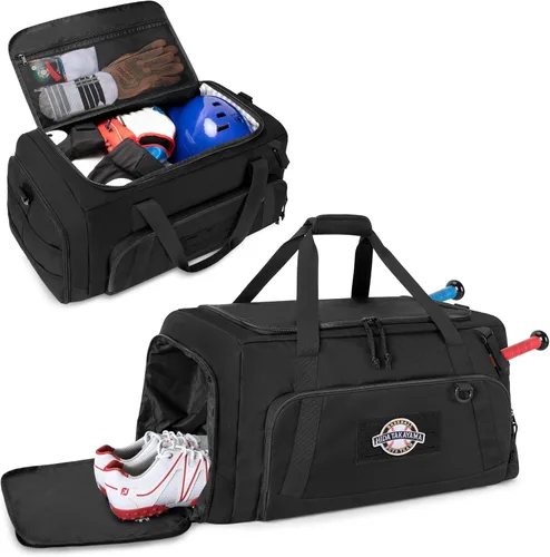 GOBUROS Bolsa táctica de béisbol con 2 soportes para bates, bolsa de equipo de receptores para equipos de softbol, bolsas de béisbol de viaje con