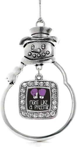 Miniatura 62 de Inspired Silver - Adorno de rodillo de reina - Adorno cuadrado de plata con muñeco de nieve con joyas de circonita cúbica