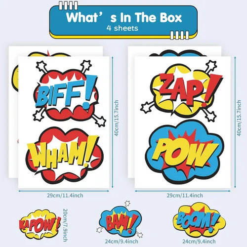 Miniatura 6 de Calcomanías de pared de superhéroes, calcomanías de efectos de sonido de cómics, calcomanías de superhéroe, Boom Pow, calcomanías de vinilo