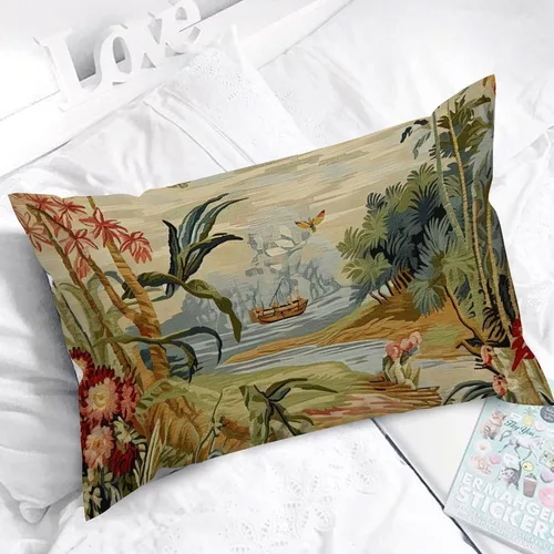Miniatura 5 de ArogGeld Funda de cojín lumbar asiática de estilo chinoiserie, de lino marrón, pájaro y flor, funda de almohada asiática para sala de estar, A-6