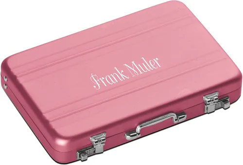 Estuche para tarjetas de visita de tarjeta de crédito de equipaje de aleación de aluminio grabado personalizado - Regalo personalizado, Rosa,