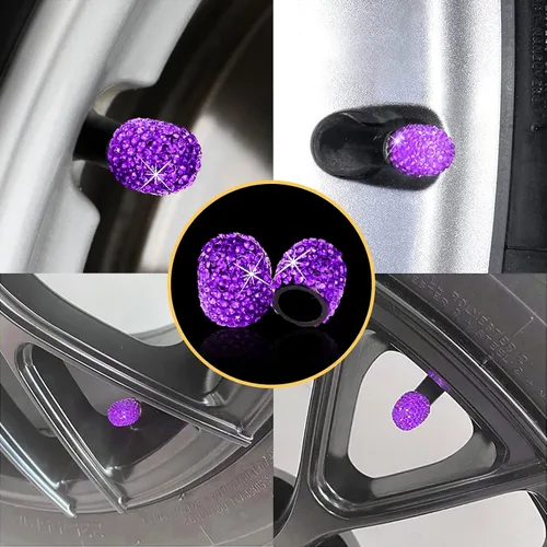 Miniatura 6 de Kewucn Bling Tapones de Vástago de Válvula de Neumático de Coche, Paquete de 4 Cubiertas de Vástago Hechas a Mano con Cristales Brillantes, Tapas