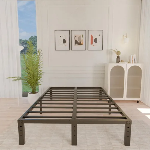 Miniatura 12 de ALDRICH Base de cama metálica de 18 pulgadas para cama individual - Plataforma básica de listones de acero negro, fácil de montar, resistente y sin