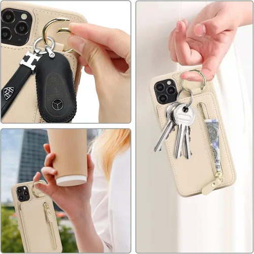 Miniatura 2 de Havaya Funda para iPhone 11 Pro Max con tarjetero y llavero, soporte de cuero, a prueba de golpes, con ranuras para tarjetas de crédito, cremallera
