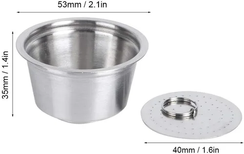Miniatura 2 de Taza de cápsula de café recargable reutilizable de acero inoxidable de silicona con cubierta de polvo prensado apto para cafetera 1.4 fl oz (2#)