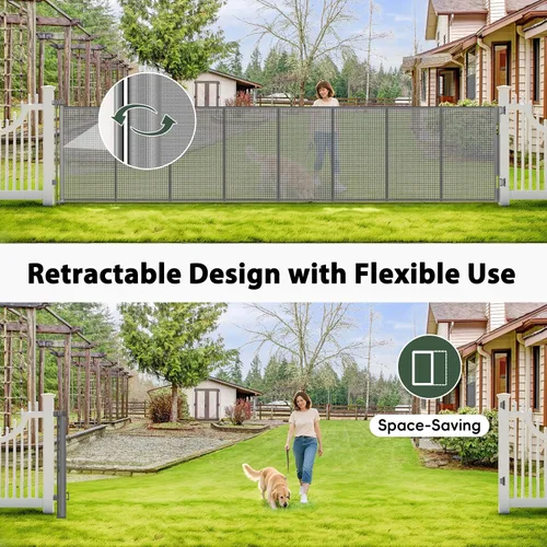 Miniatura 6 de Puertas retráctiles extra anchas de 250 pulgadas, puerta grande reforzada para bebés de 21 pies, puertas retráctiles para mascotas para amplias Gris