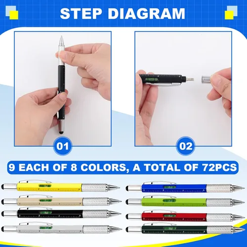 Miniatura 4 de Zhanmai - 72 bolígrafos multiherramienta 6 en 1 para regalo del Día del Padre, herramienta de destornillador, bolígrafo multifuncional para papá