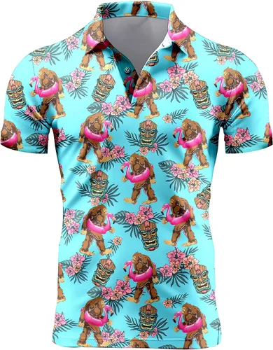 Miniatura 39 de Camisa de golf de los años 80 para hombre, ajuste seco, manga corta, estampada, divertidas, camisas de golf de los años 90 para hombre
