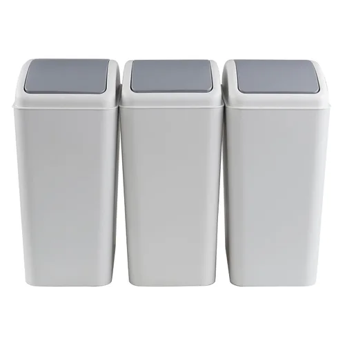 Miniatura 5 de Paquete de 3 botes de basura de plástico de 4.5 galones con tapa giratoria, cubo de basura abatible, color gris