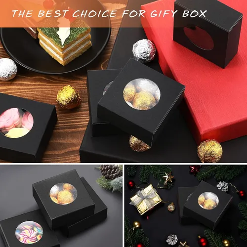 Miniatura 6 de Chinco 30 cajas de jabón cuadradas para jabones caseros, velas, 3 x 3 x 1.2 pulgadas, cajas de jabón con ventana transparente, pequeña caja de Negro