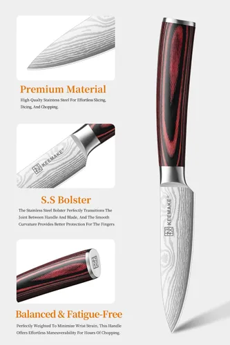 Miniatura 5 de KEEMAKE Cuchillo mondador de 3.5 pulgadas - Cuchillo de fruta ultra afilado de acero inoxidable con alto carbono, cuchillos pequeños de cocina