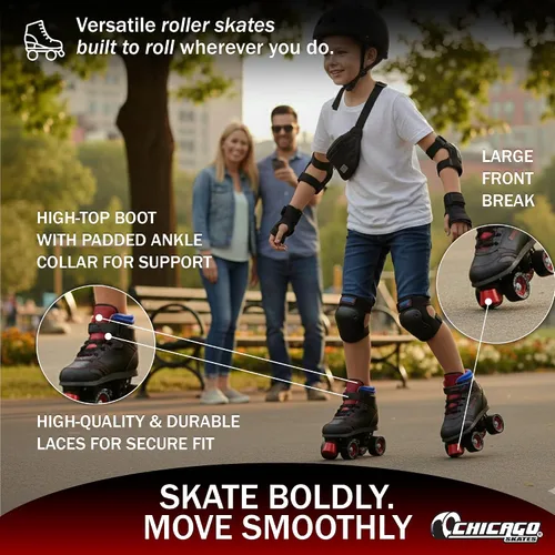 Miniatura 4 de Chicago Skates Sidewalk Roller Skates – Durable, Top Performance Indoor/Outdoor Use Skate Shoes for Girls & Boys, High-Top Boot Safety Youth Quad