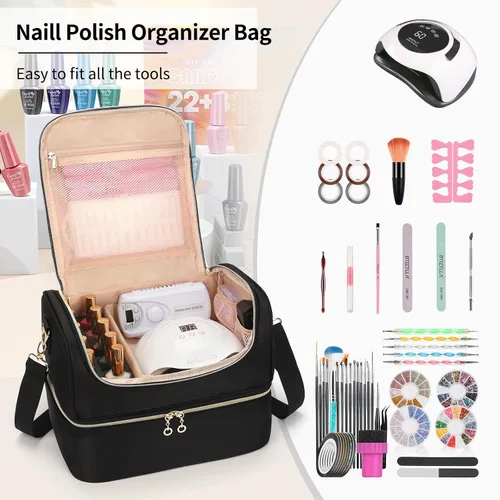 Miniatura 7 de CUBETASTIC Organizador de esmalte de uñas, estuche portátil de almacenamiento de esmalte de uñas con capacidad para 45 frascos de esmalte de uñas