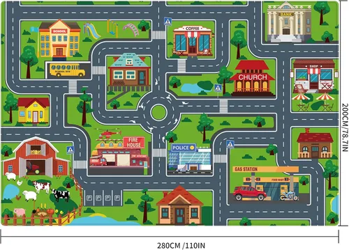 Miniatura 3 de Tapete de juego de automóvil para niños, alfombra para sala de juegos, alfombra de tráfico de ciudad, alfombra de juego para piso, alfombra de juego