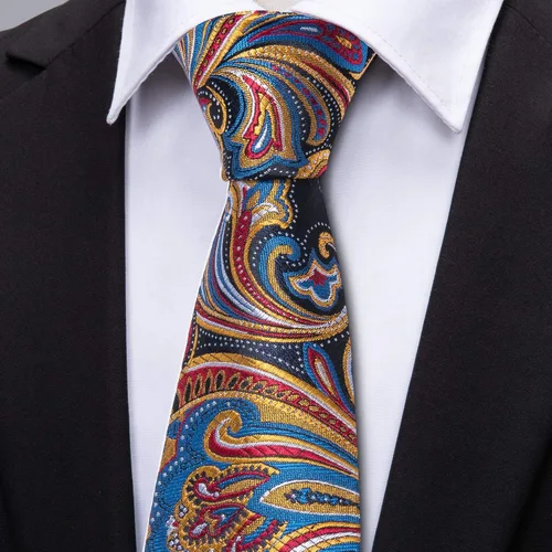 Miniatura 184 de Barry.Wang - Juego de corbata de seda para hombre, diseño de cachemira, pañuelo y gemelos de bolsillo