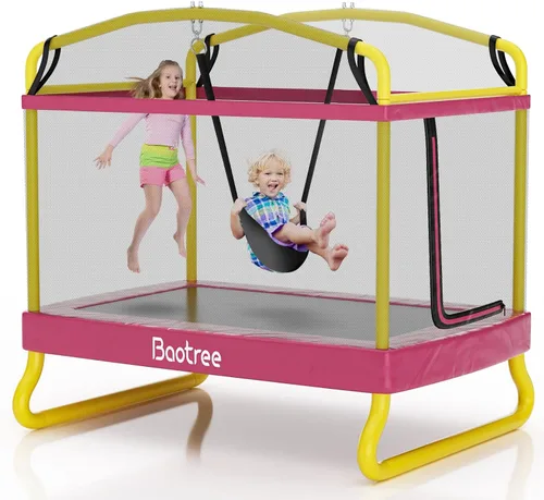 Miniatura 8 de Trampolín rectangular de 7.5 pies para niños, trampolines recreativos aprobados por ASTM de 78 pulgadas con columpio, trampolín pequeño para niños