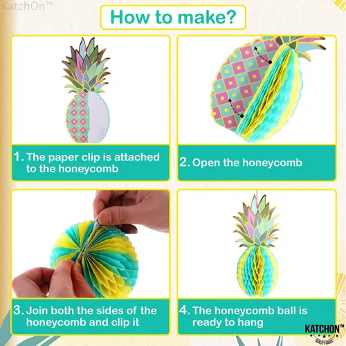 Miniatura 4 de KatchOn, Enorme centro de mesa de piña para mesas, 12 pulgadas, paquete de 6, decoraciones de fiesta Luau, decoración de fiesta tropical, de playa