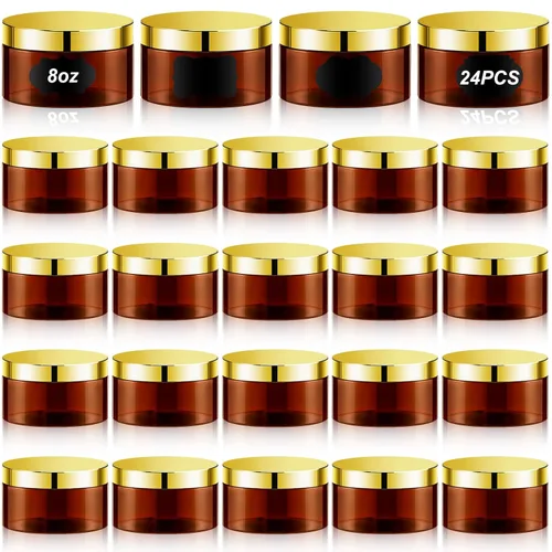 Miniatura 15 de Dandat 24 piezas 8 oz tarro de plástico con tapa y etiqueta recargable, contenedor redondo transparente vacío con muestras cosméticas PET blancas